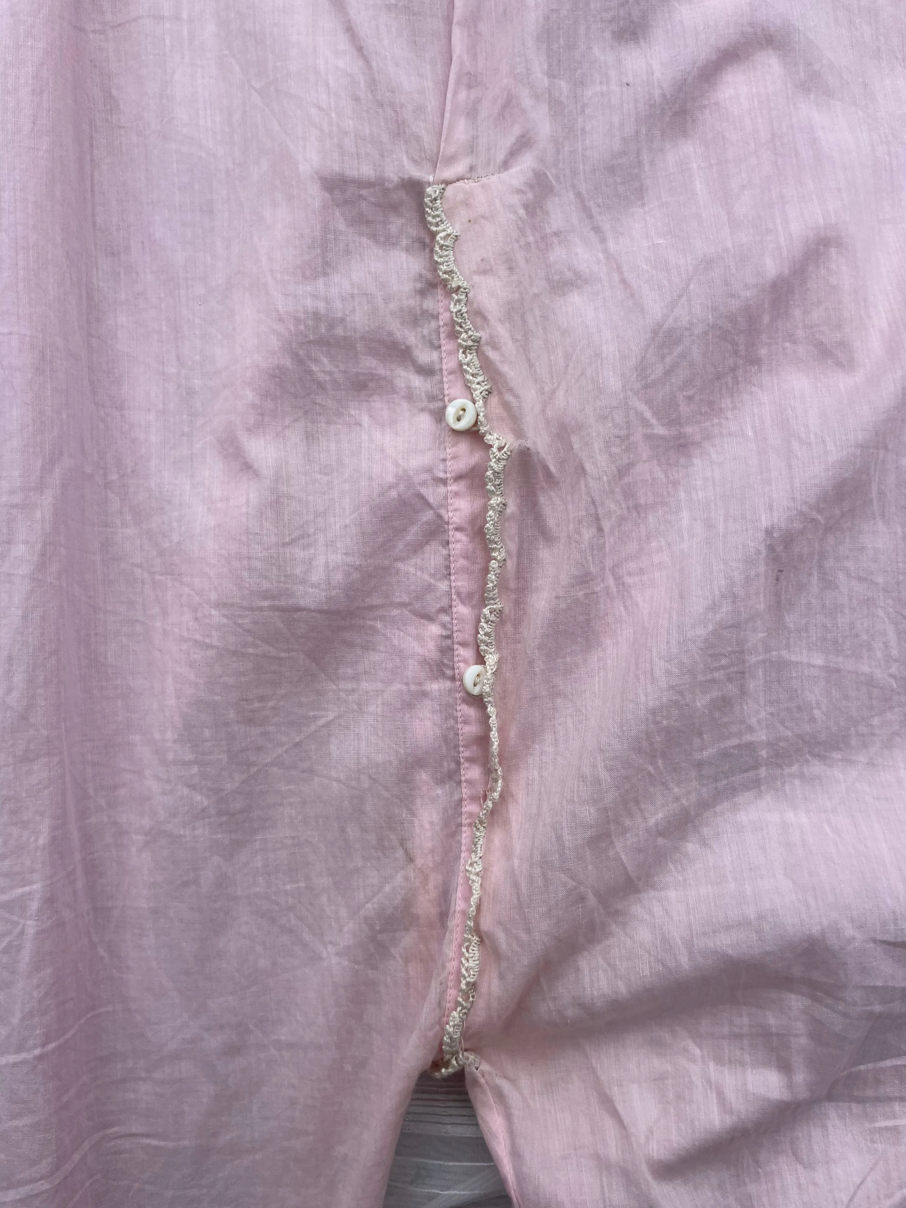 Antique Edwardian Pale Pink Floral Embroidered Cotton Boudoir Jumpsuit