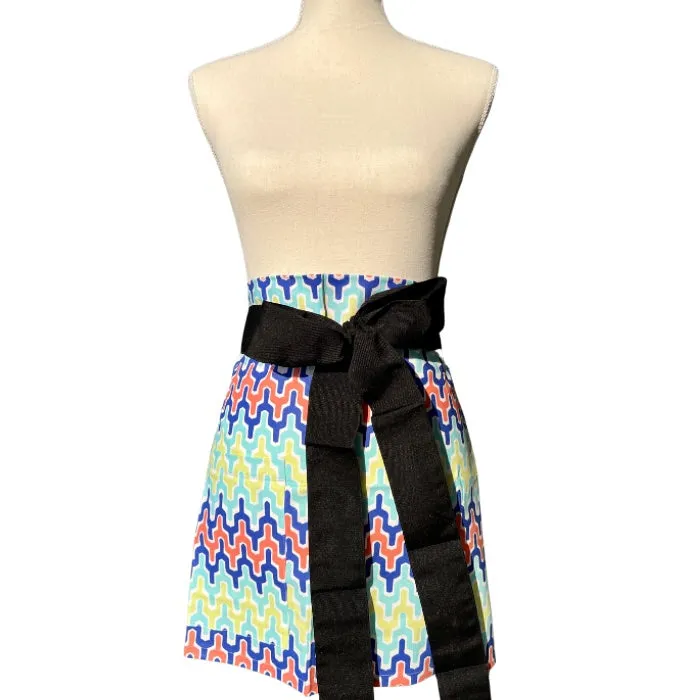 arabesque aqua blue printed cloth cocktail aprons