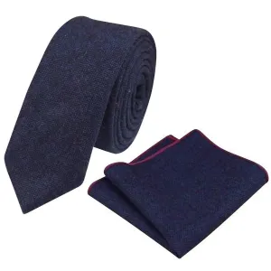Arthur Navy Blue Skinny Tweed Tie & Pocket Square Set