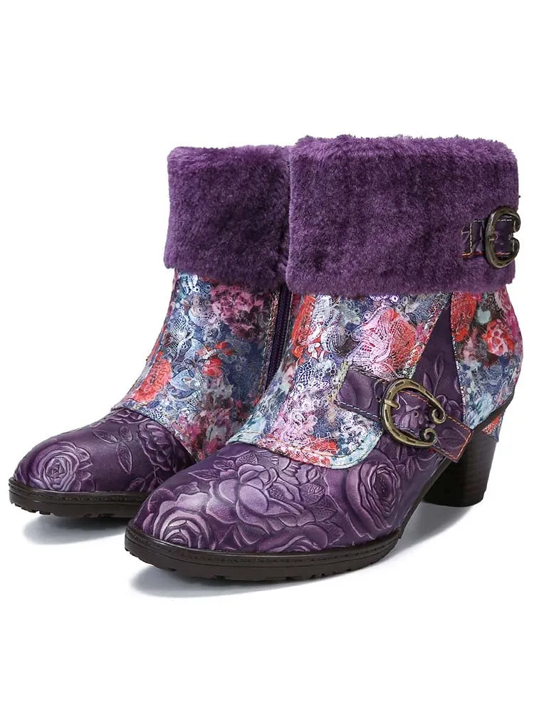 Aspyn Handmade Blossom Furry Ankle Boots