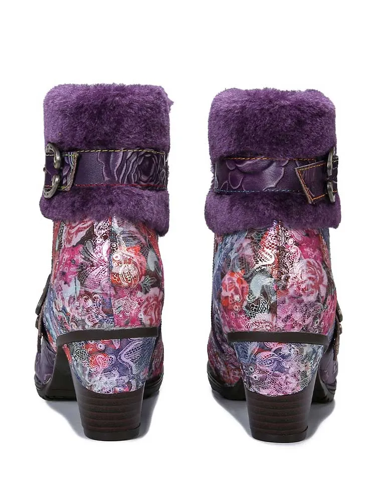 Aspyn Handmade Blossom Furry Ankle Boots