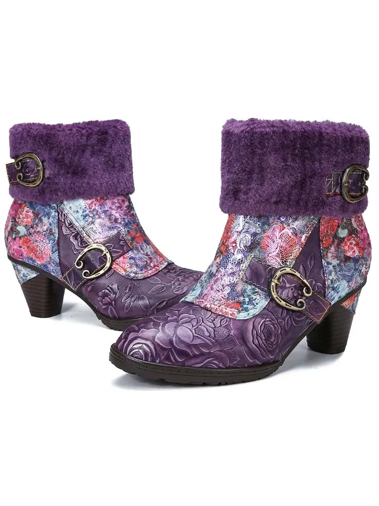 Aspyn Handmade Blossom Furry Ankle Boots