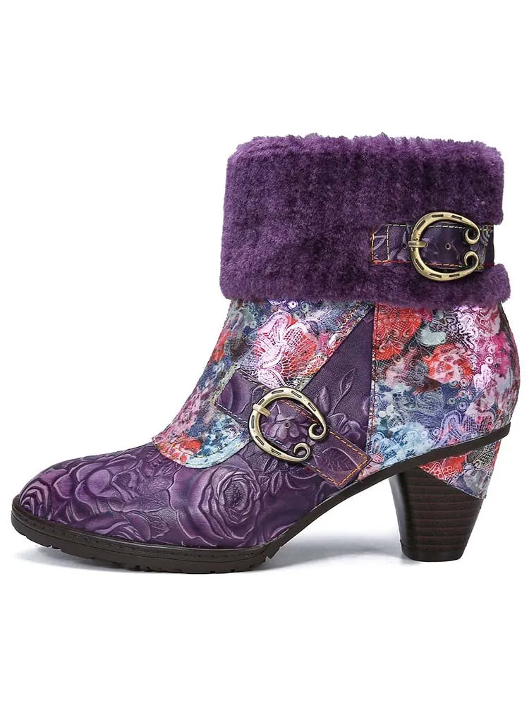 Aspyn Handmade Blossom Furry Ankle Boots