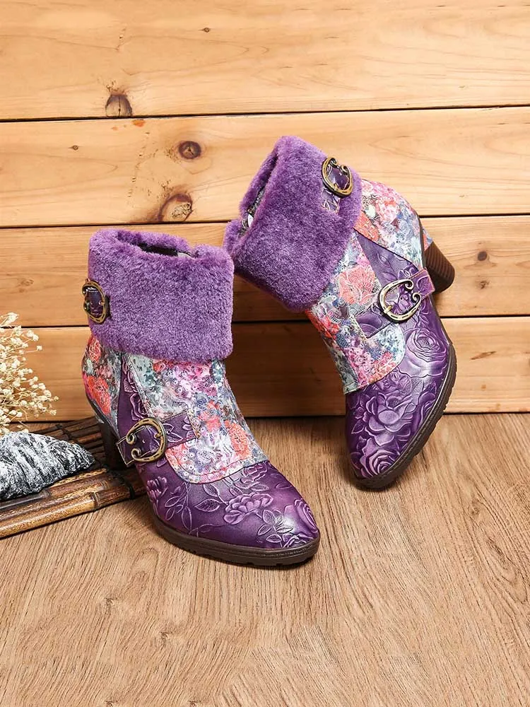 Aspyn Handmade Blossom Furry Ankle Boots