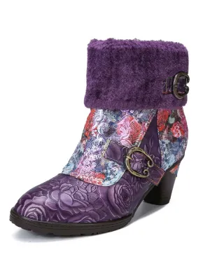 Aspyn Handmade Blossom Furry Ankle Boots