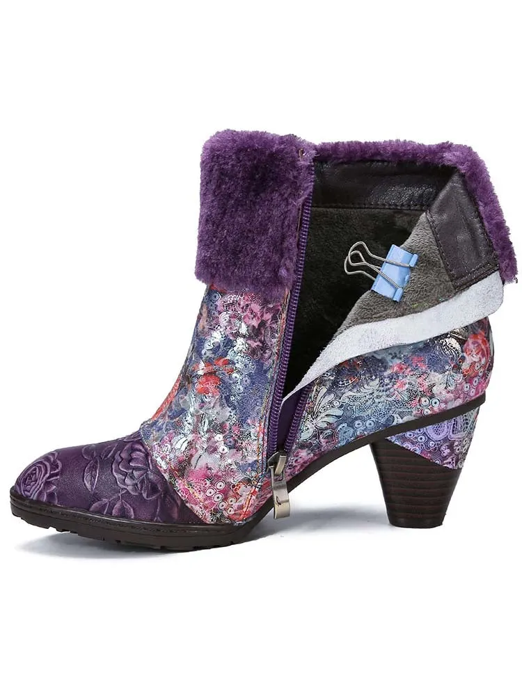 Aspyn Handmade Blossom Furry Ankle Boots