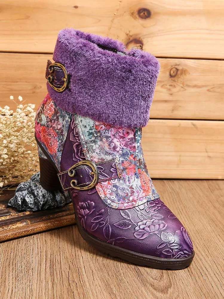 Aspyn Handmade Blossom Furry Ankle Boots