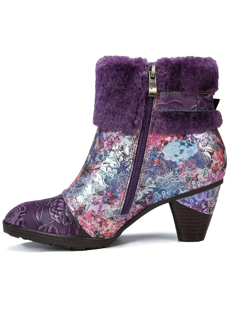 Aspyn Handmade Blossom Furry Ankle Boots