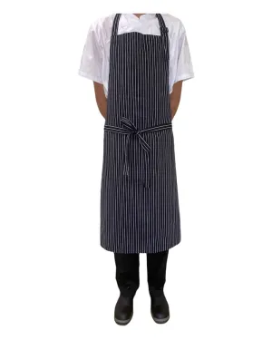 B&W Pin Stripe FULL Length Chefs Bib Apron (Adjustable Neck)