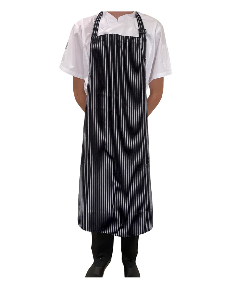 B&W Pin Stripe FULL Length Chefs Bib Apron (Adjustable Neck)