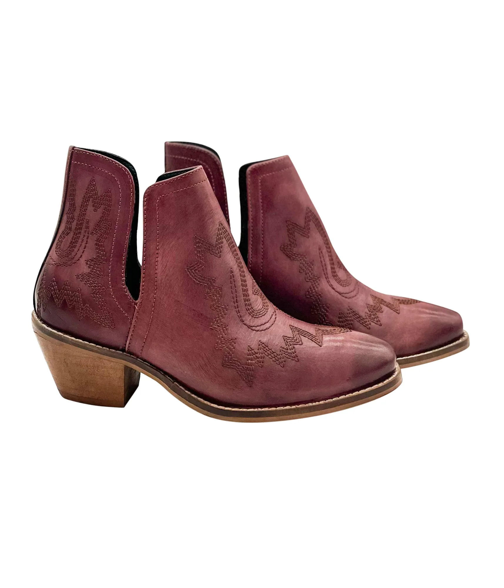 Bertie Kickin' Booties – Burgundy Leather, Western Embroidery