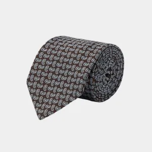Black & Blue Small Paisley Woven Silk Tie