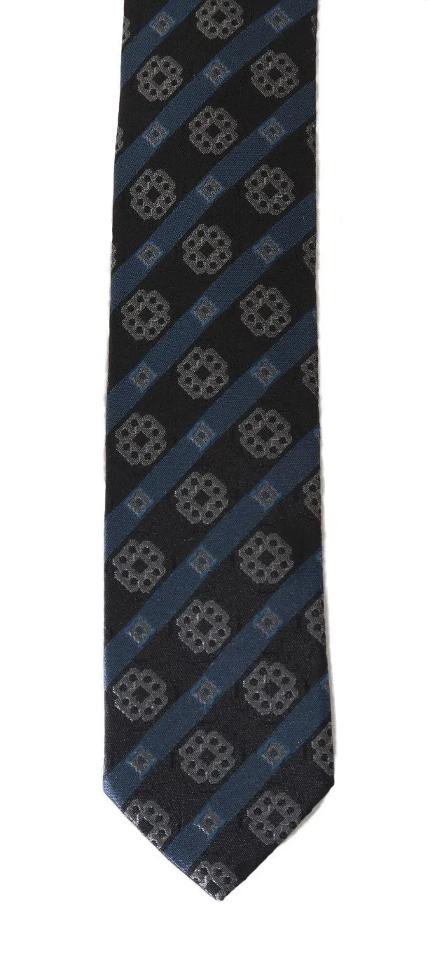 Black Blue Silk Striped Slim Tie