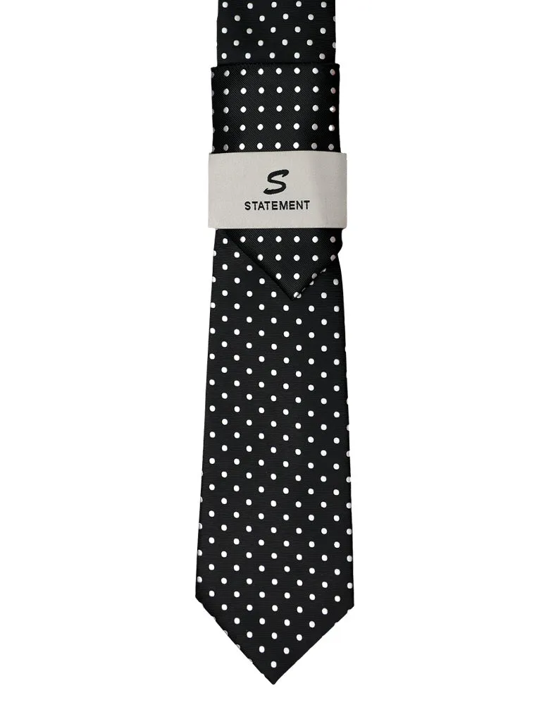 BLACK DOT 2 PC TIE & HANKIE SET
