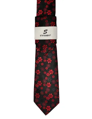 BLACK FLORAL 2 PC TIE & HANKIE SET