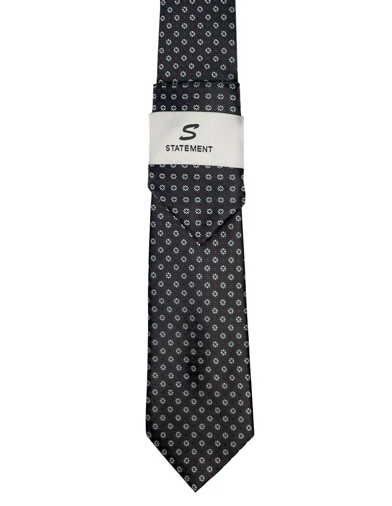 BLACK FLORAL DOT 2 PC TIE & HANKIE SET