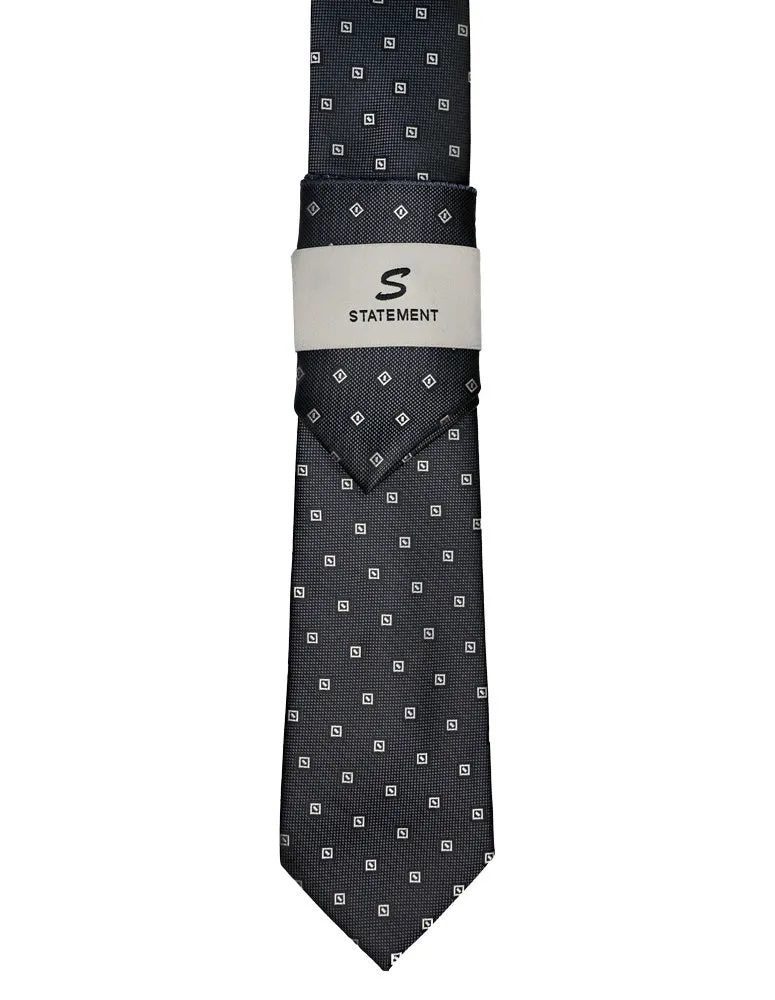BLACK GEO DOT 2 PC TIE & HANKIE SET