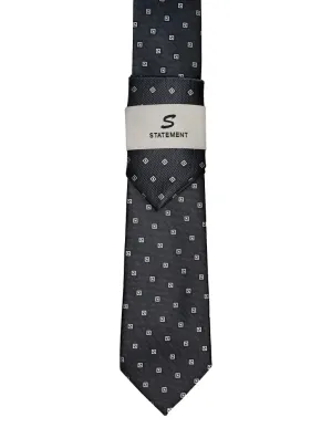 BLACK GEO DOT 2 PC TIE & HANKIE SET