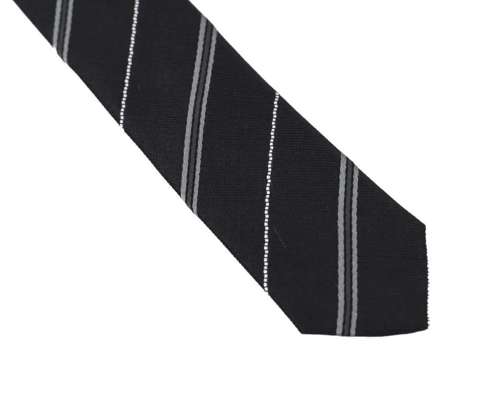 Black Silk Striped Slim Tie