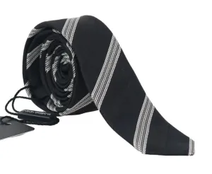 Black Silk White Striped Slim Tie