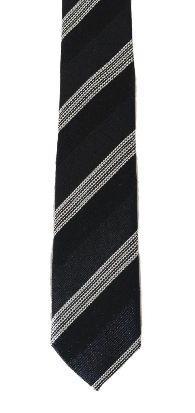 Black Silk White Striped Slim Tie