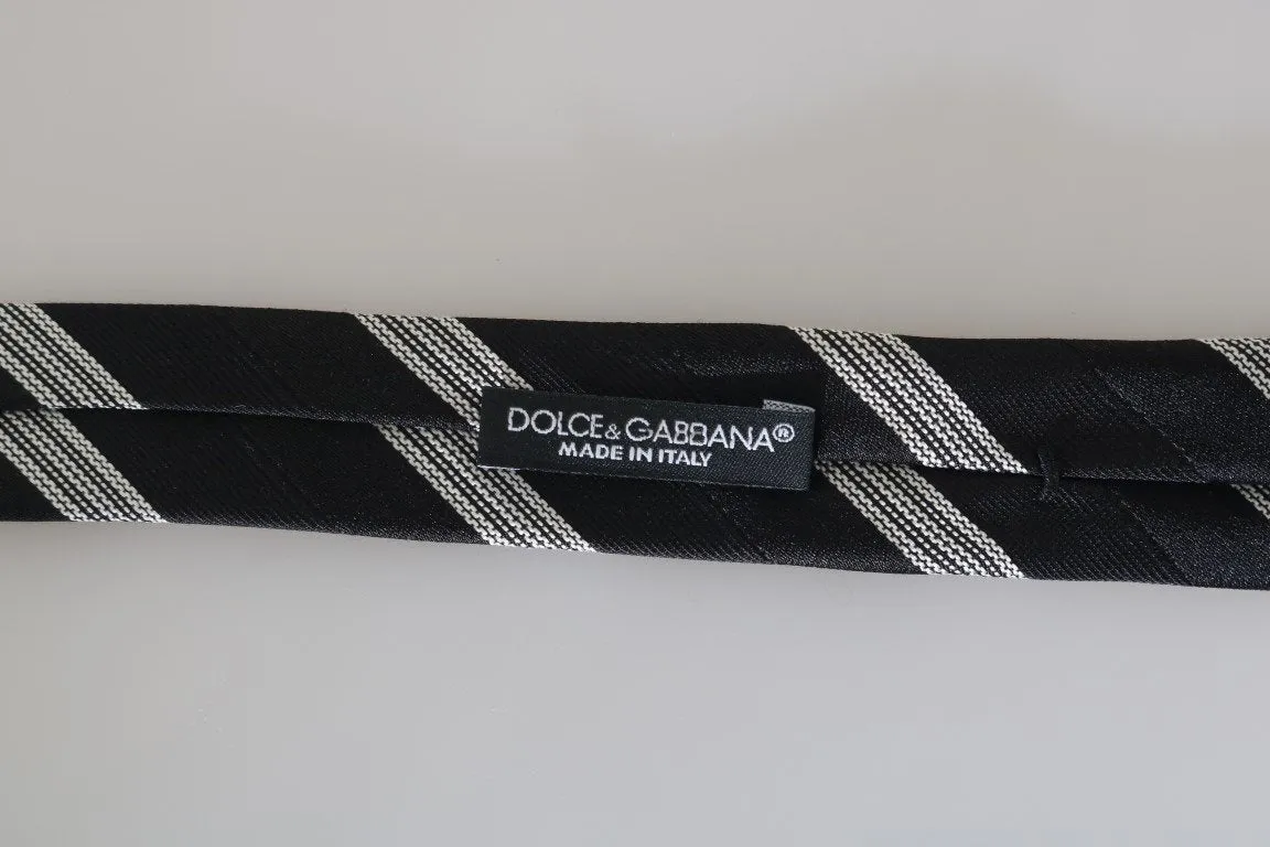 Black Silk White Striped Slim Tie