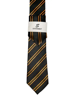 BLACK STRIPE 2 PC TIE & HANKIE SET