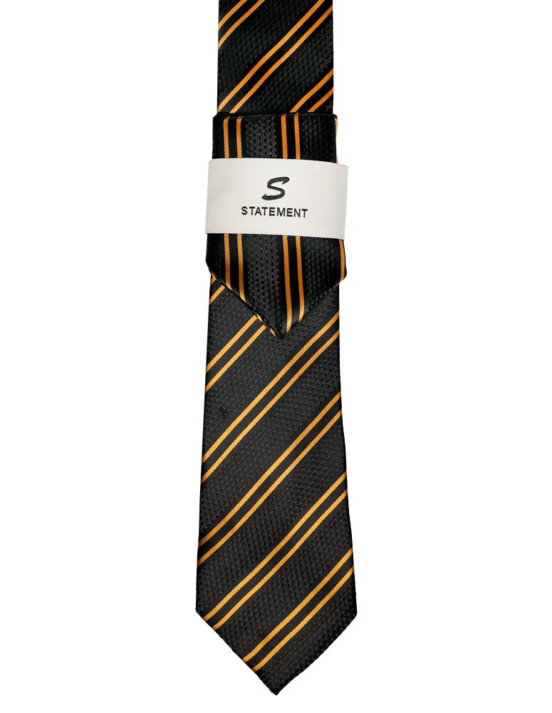 BLACK STRIPE 2 PC TIE & HANKIE SET