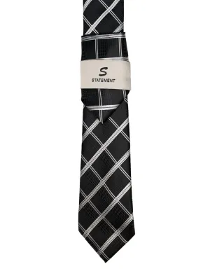 BLACK STRIPE 2 PC TIE & HANKIE SET