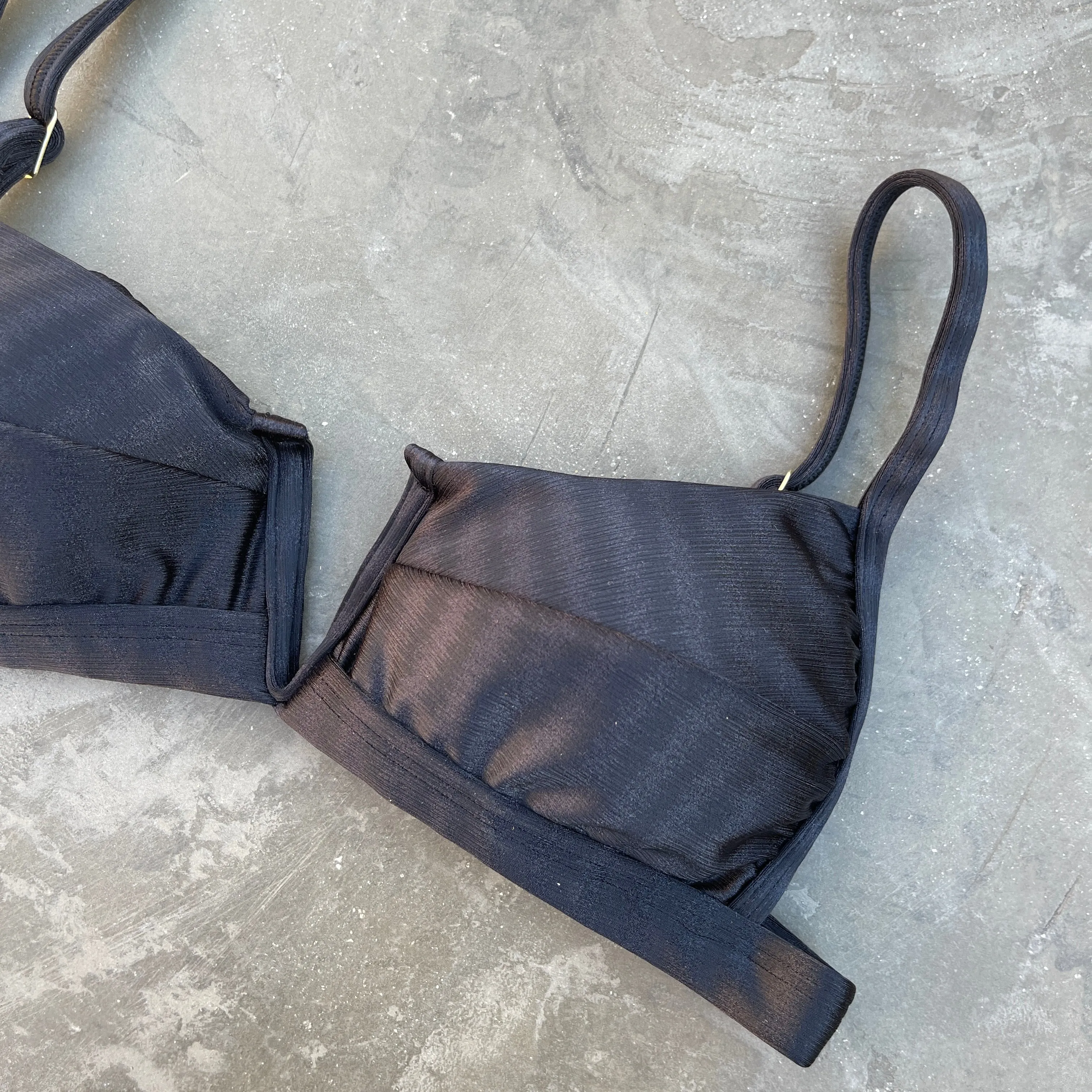 Black Striped Squared V Bikini Top