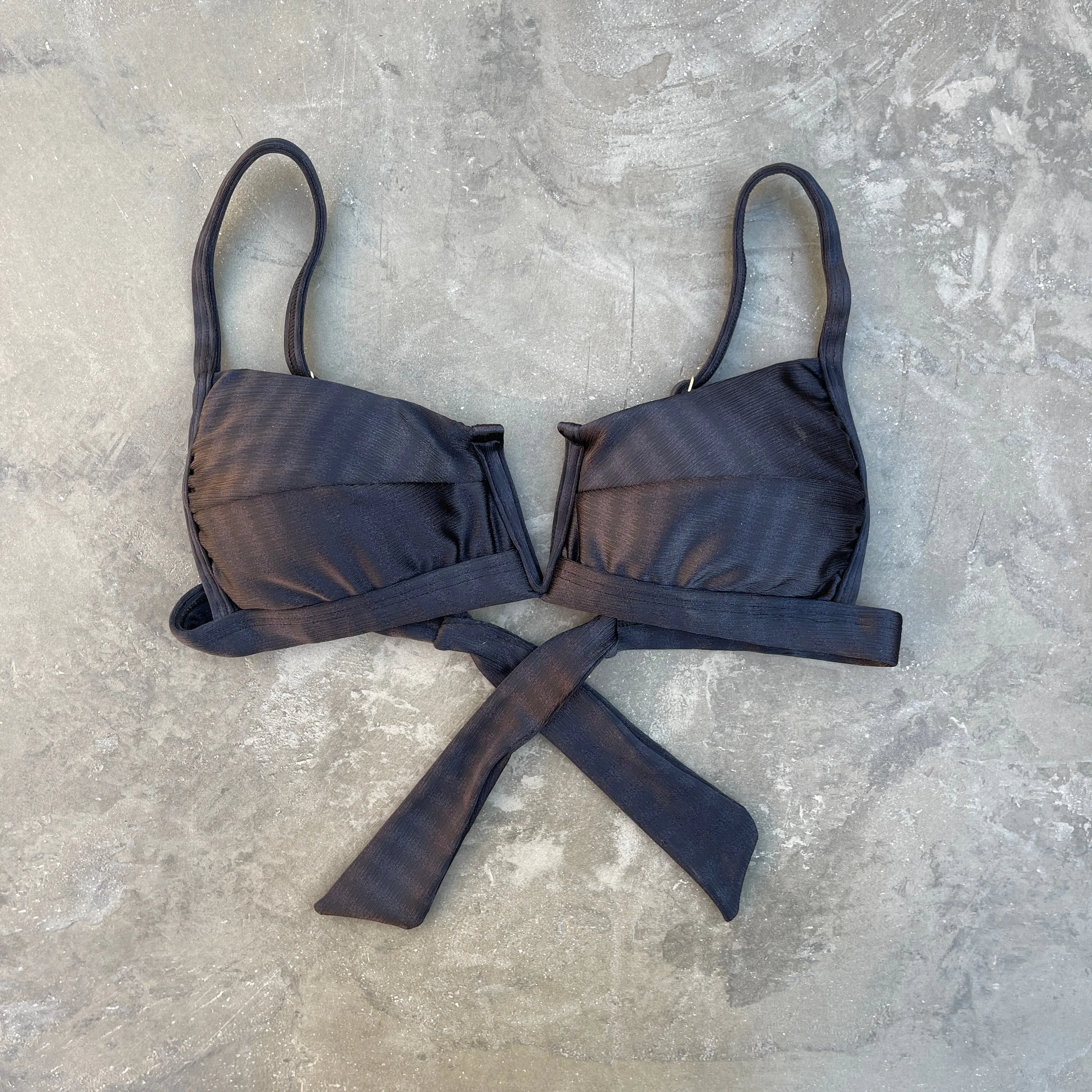Black Striped Squared V Bikini Top