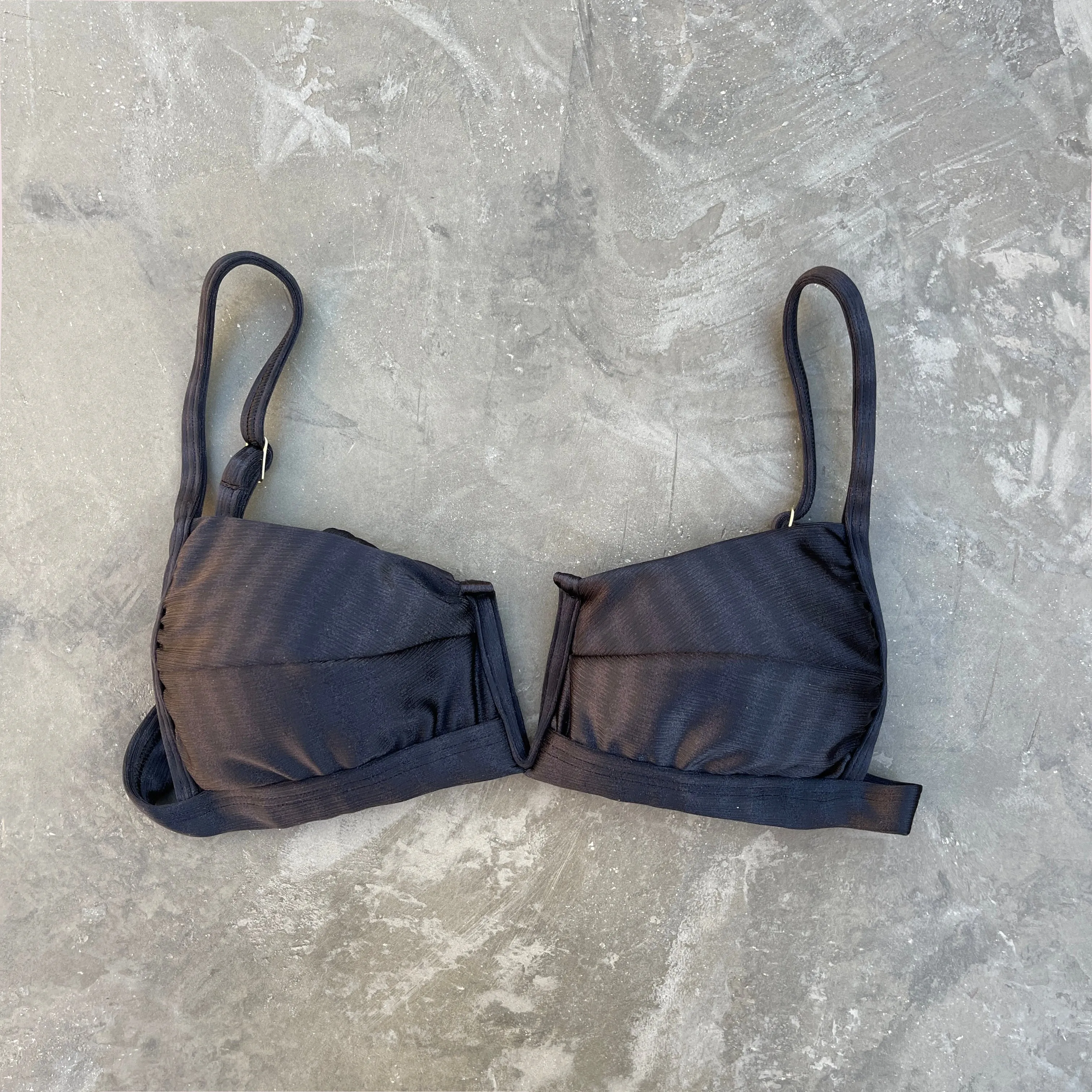 Black Striped Squared V Bikini Top