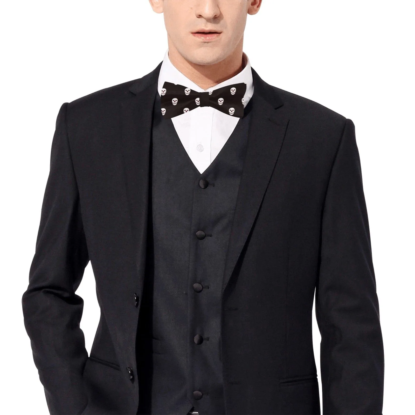 Black White Skulls Bow Tie