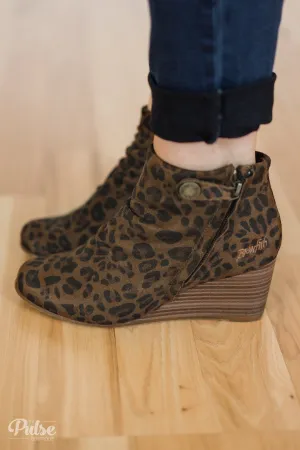Blowfish Berkeley Wedge Booties- Brown Autumn Leopard