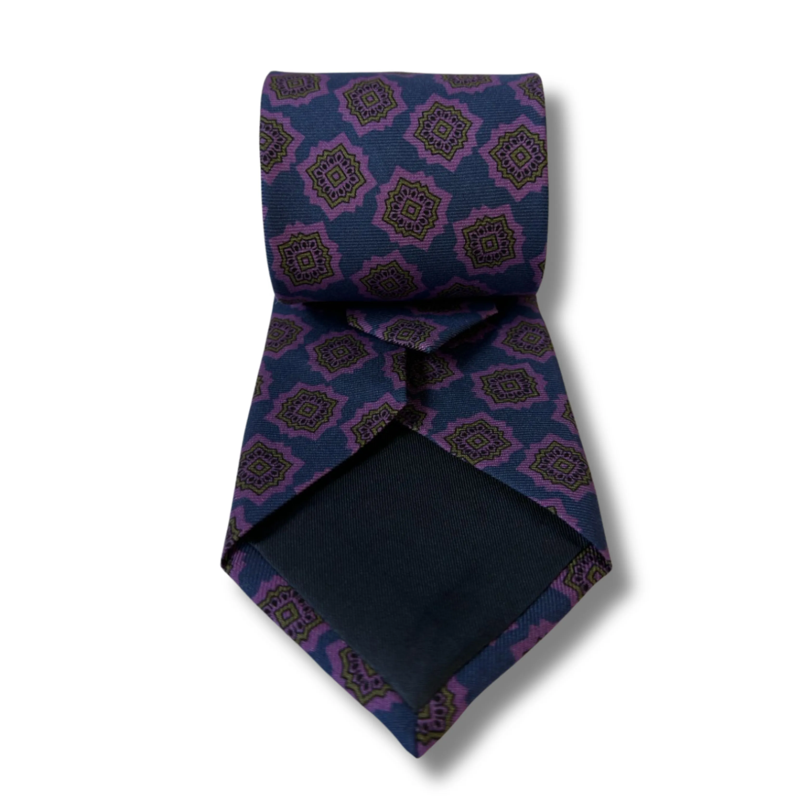 Blue & Purple Geo Motif Printed Silk Tie Hand Finished
