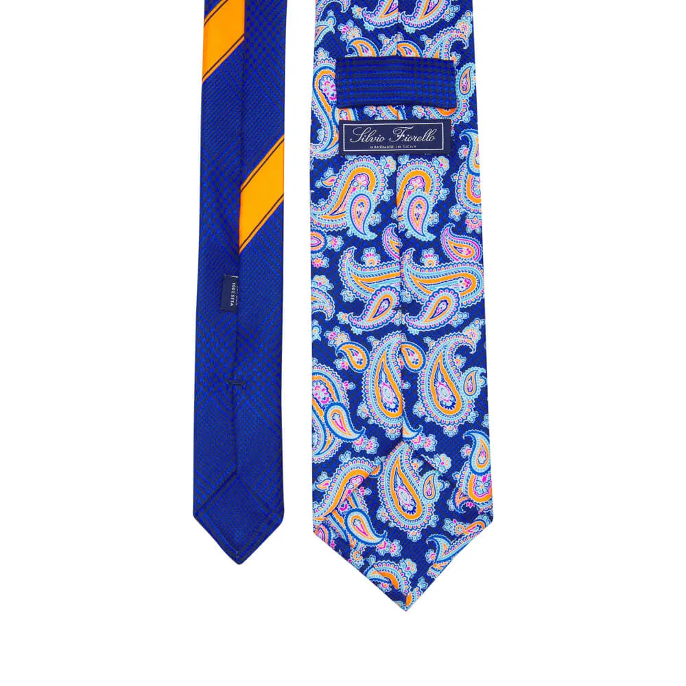Blue and Orange Paisley Silk Tie