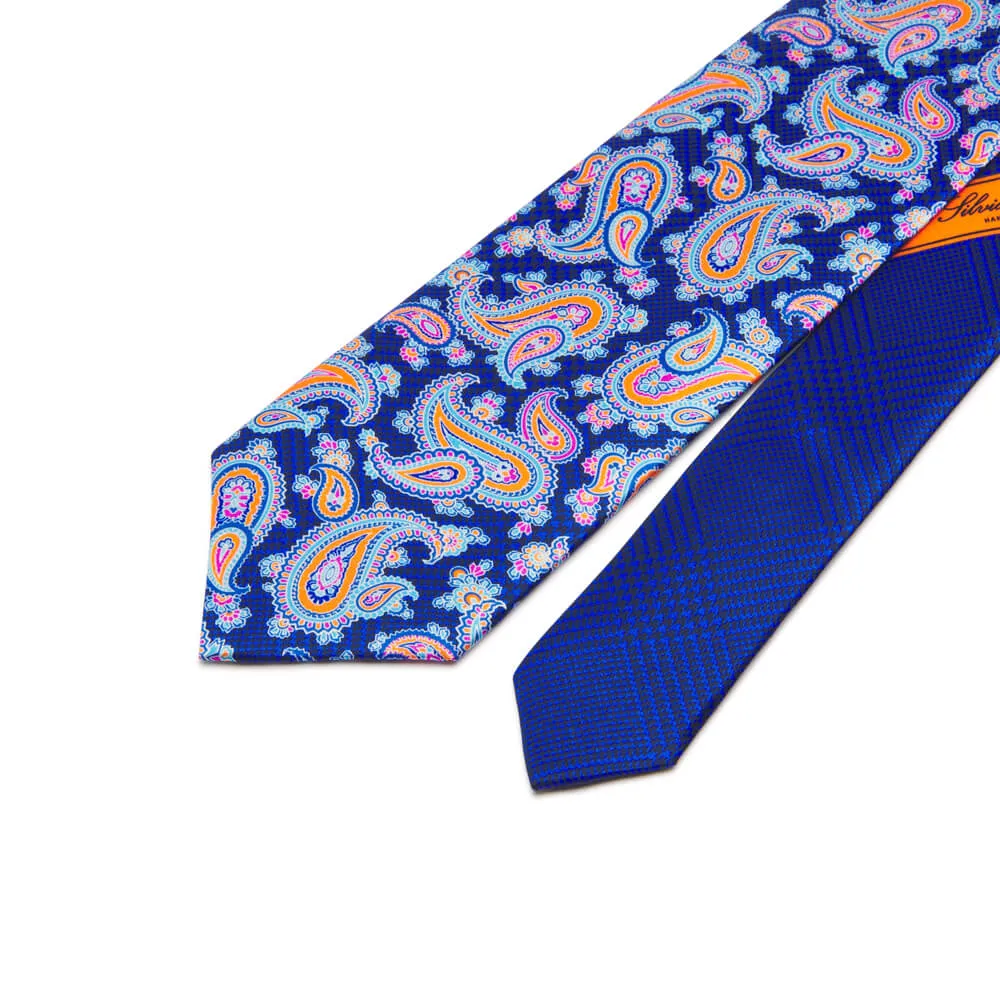 Blue and Orange Paisley Silk Tie