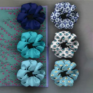 Blue Evil Eye Scrunchies Set Of 6