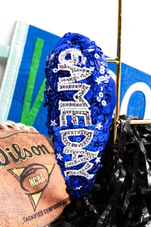 Blue Gameday Seed Bead Sequin Knotted Headband