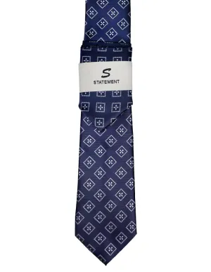 BLUE GEO 2 PC TIE & HANKIE SET