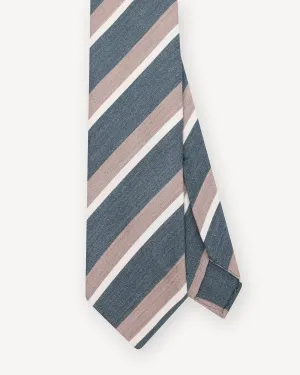 Blue-Grey Taupe White Stripe Mogador Tie