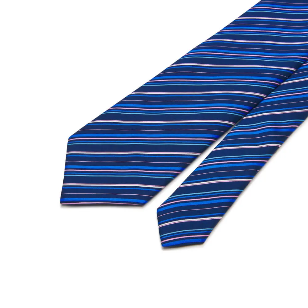 Blue Pink White Stripes Silk Tie