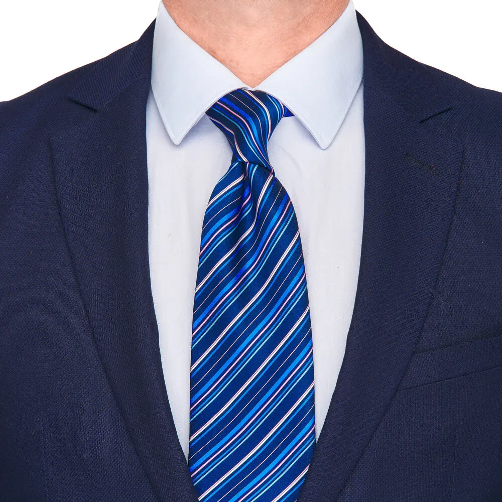 Blue Pink White Stripes Silk Tie
