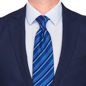 Blue Pink White Stripes Silk Tie