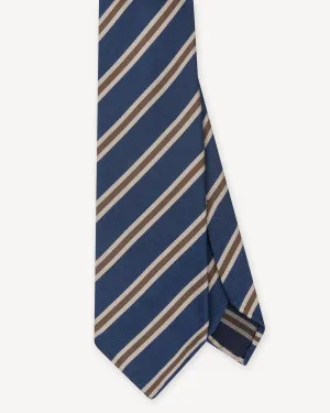 Blue Tan and Mid Brown Regimental Stripe Repp Tie