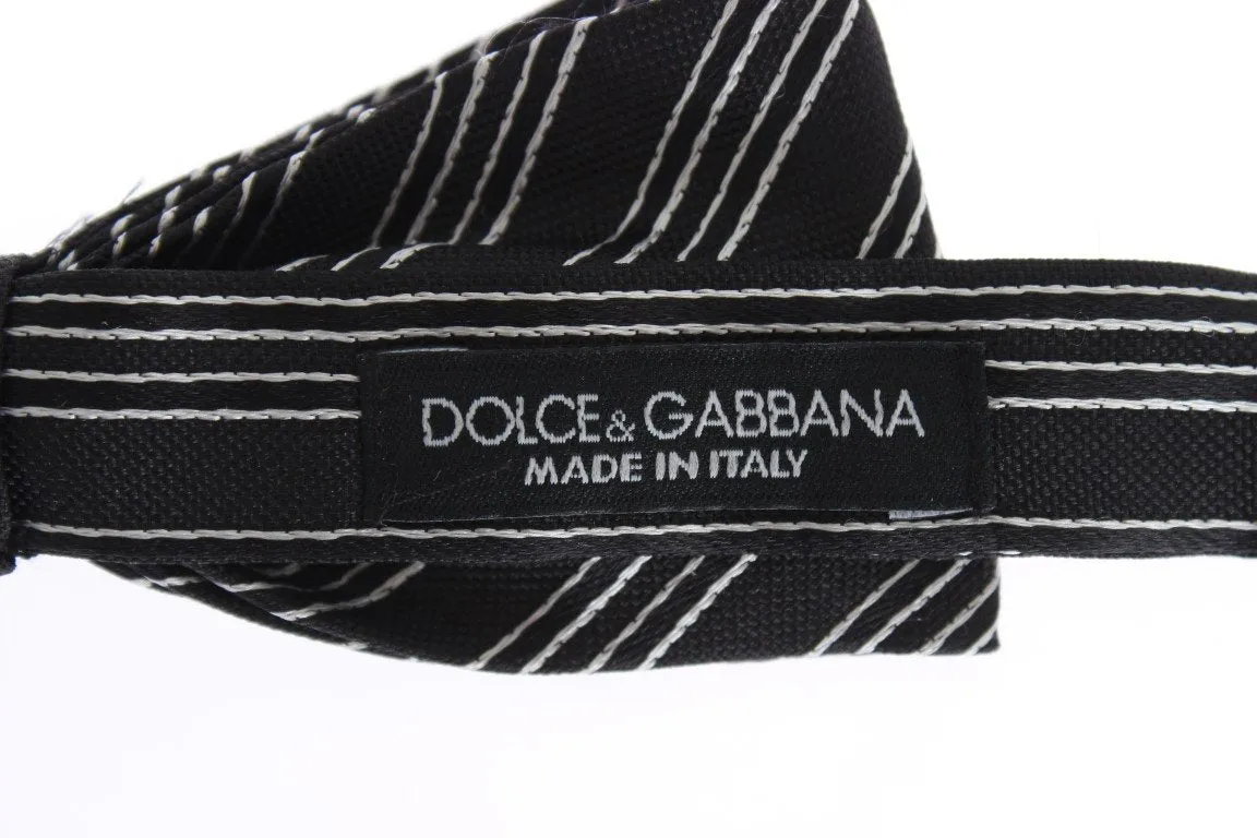 Blue White Striped Pattern Bow Tie