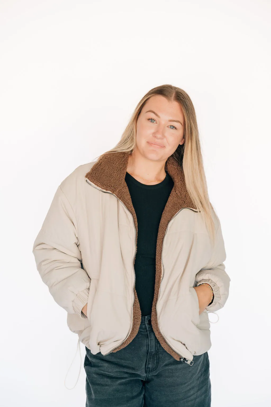 Bougie Reversible Sherpa Puff Bomber Jacket