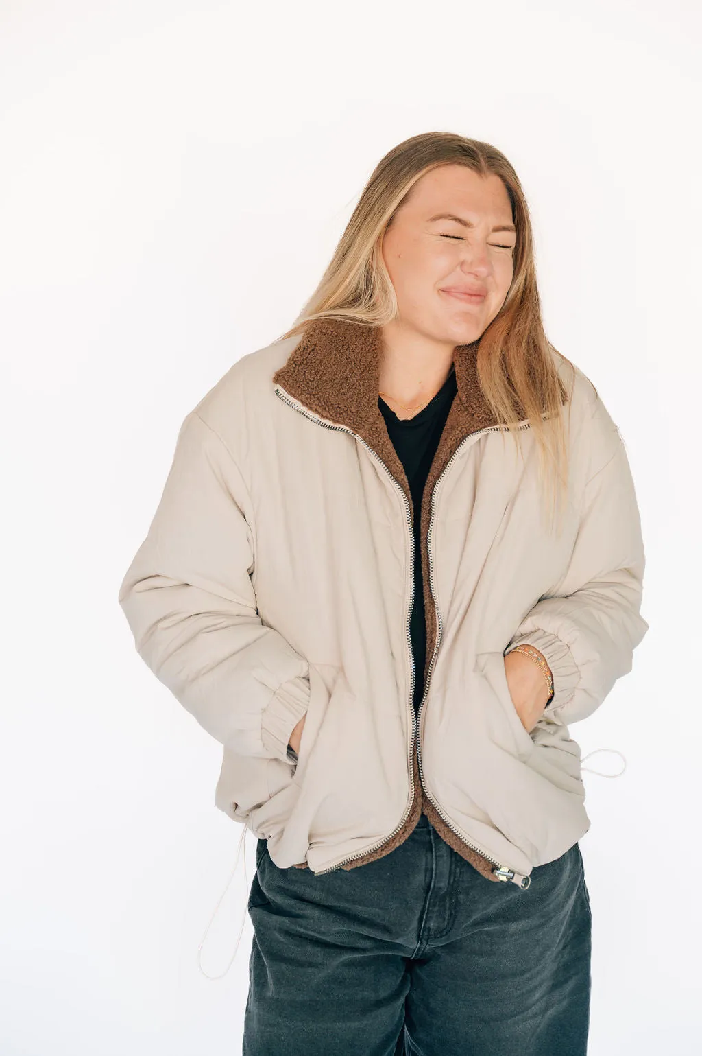 Bougie Reversible Sherpa Puff Bomber Jacket