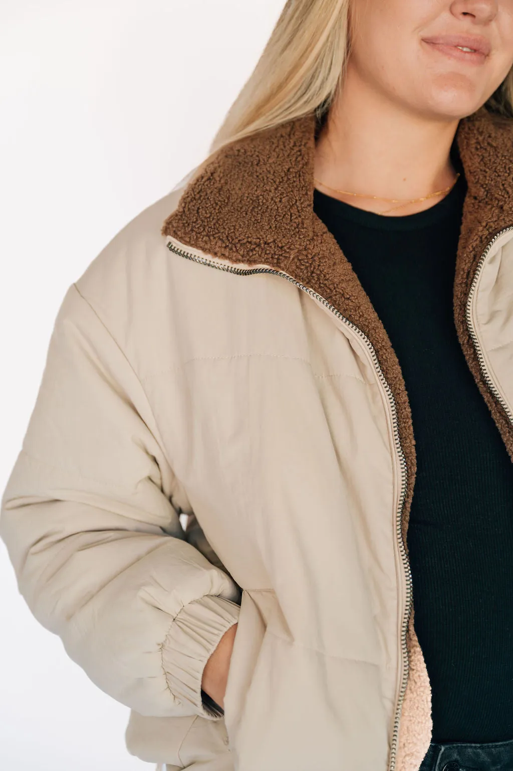 Bougie Reversible Sherpa Puff Bomber Jacket