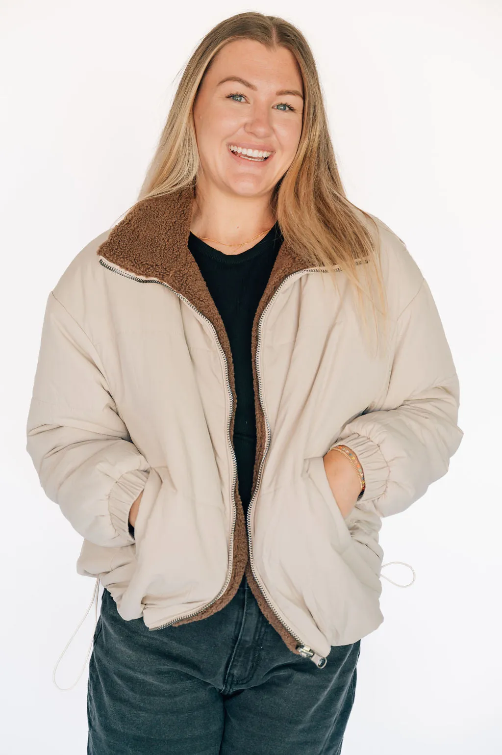 Bougie Reversible Sherpa Puff Bomber Jacket